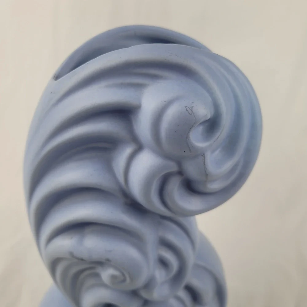 Vintage Haeger USA Pottery Blue Art Deco Wave Scroll Vase Mid Century Modern